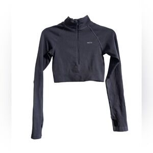 White Fox Active Ribbed Quarter-Zip Crop Top – blueish gray Size Small